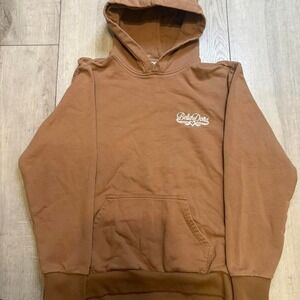 Tan bella doña small embroidered logo hoodie heavy material women's size Medium